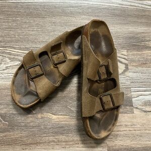 Birkenstock Arizona Tan Suede Soft Footbed Sandals 42 11-11.5